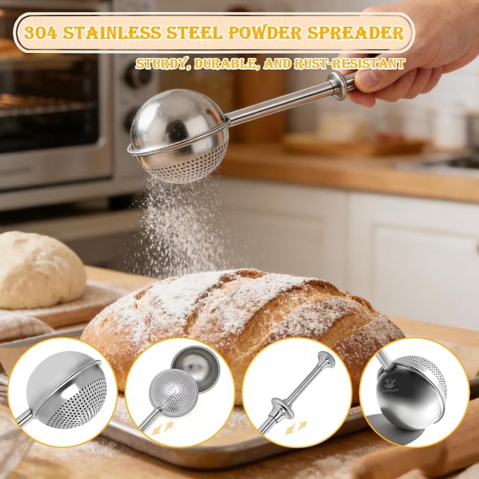 Bread Lame and Flour Duster, 304 Stainless Steel Bread Baking Supplies with Razor Blades & Leather Cover, Professional Bread Scoring Knife, Flour Duster for Baking