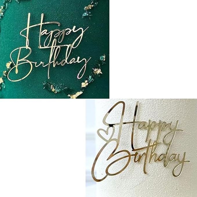 Happy Birthday Cake Topper Acrylic cake Toppers Birthday Party Decorations Cupcake Toppers Decorations (2pcs Gold A)
