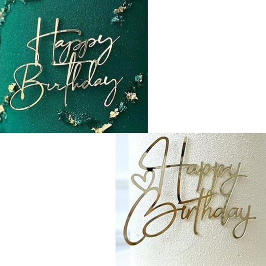 Happy Birthday Cake Topper Acrylic cake Toppers Birthday Party Decorations Cupcake Toppers Decorations (2pcs Gold A)