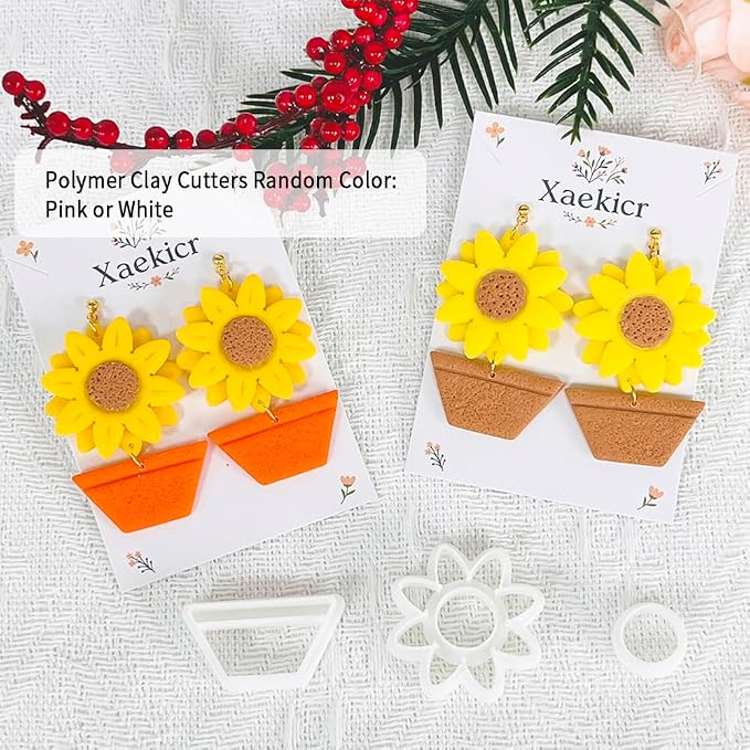 Xaekicr Sunflower Clay Cutters Set – 3PCS Polymer Clay Molds for Earrings, Flower Pot Clay Earring Cutters, DIY Tools for Jewelry Making