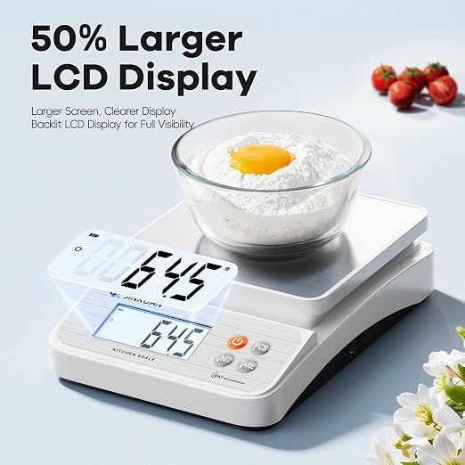 Large Kitchen Scale 5kg/11lbx0.1g Waterproof Digital Food Scale for Kitchen Rechargeable Food Weighing Scale Grams and Ounces with LCD Display USB Cord for Baking Cooking Weight Loss Meal Prep