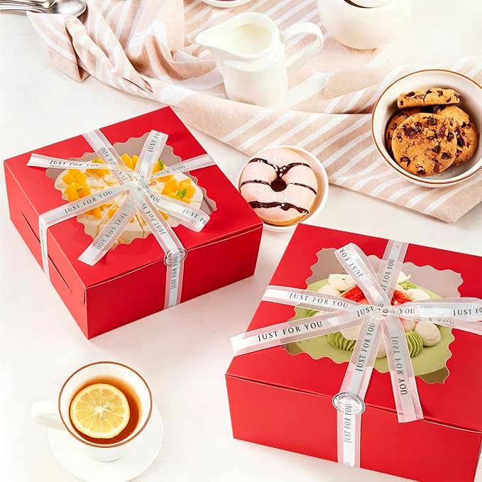 16pcs 10x10x5 Inches Cake Boxes,8pcs Red cake Box and 8pcs Boards,Cajas Pasteles for Disposable 10 inch Cake box with Window (Red, 10 * 10 * 5inch/16pcs)