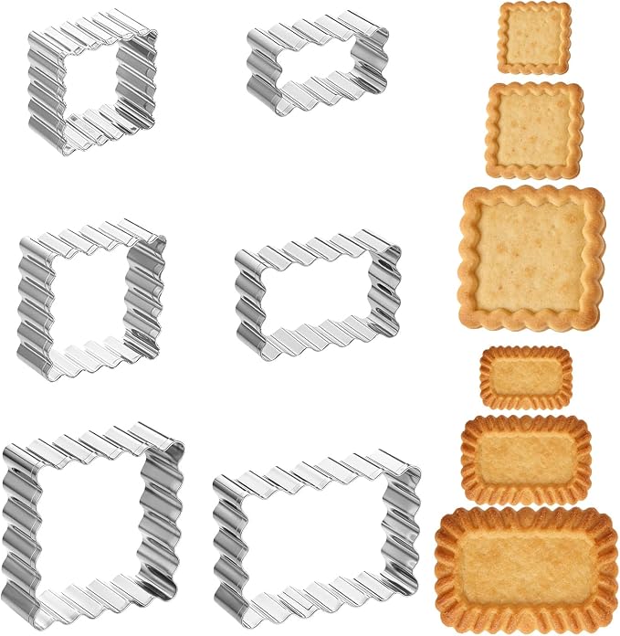6 Pcs Scalloped Cookie Cutter Set, Square Cookie Cutter, Wavy Rectangle Cookies Cutters Set Scalloped Cutters Reusable Cookies Mold with Jagged Edge Design for a Special Event Holiday Everyday Treat