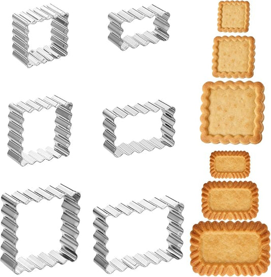 6 Pcs Scalloped Cookie Cutter Set, Square Cookie Cutter, Wavy Rectangle Cookies Cutters Set Scalloped Cutters Reusable Cookies Mold with Jagged Edge Design for a Special Event Holiday Everyday Treat