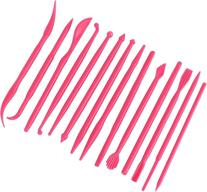 OVAQUIXI 14Pcs Clay Sculpting Tools Set Polymer Modeling Pottery Tool Kit with Comfort Grip for Soft Clay Fondant Cake Decorating DIY (Rosy Red)