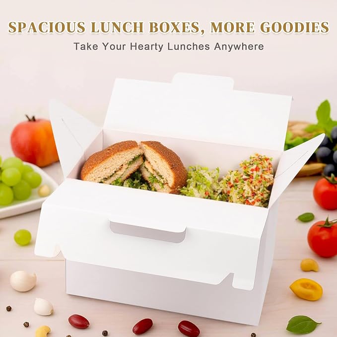 TryDrem 30 Pack Large Gable Boxes with Handles, 9x6x6 Inch Spacious Capacity Party Favor Boxes, White Treat Box for Gifts, Bread, Cookies, Lunch, Bakery, Wedding, Birthday, Picnic