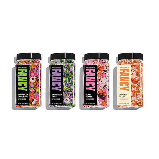 Fancy Sprinkles House of Horrors Sprinkle Set | Halloween Sprinkles with Pumpkins, Bats, Eyeballs & Bones | Halloween Cake, Cupcake & Cookie Decorating | Halloween Gift | 4 Pack (0.5c)
