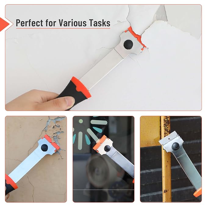 Bates- Long Handle Razor Blade Scraper, Razor Scraper with Extra 10 Metal & 10 Plastic Blades, Razor Scraper, Window Scraper, Scraper Tool, Glass Scraper, Scraper Blades, Blade Scraper