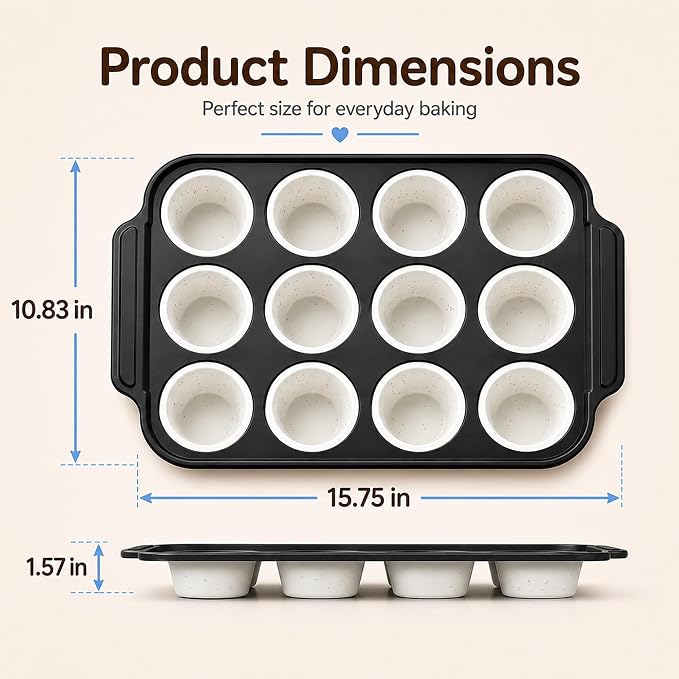 2 PCS Silicone Muffin Pans for Baking with Metal Reinforced Frame, Muffin Tin Egg Bites Mold 12-Cup Regular Size, Nonstick Muffin Tray Easy to Pop Cupcake Pan for Oven Safe - White