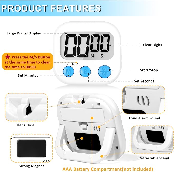 ZILLEEN Classroom Timer for Kids Teachers 2 Pack Digital Timers, Black & White