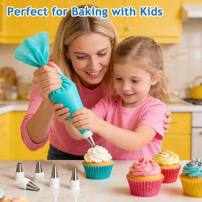 Piping Bags and Tips Set, Cake Decorating Supplies Kit, Frosting Piping Kit, Reusable Pastry Bags and Tips with 16 Inch Piping Bags, Silicone Rings, Couplers, Scrapers, Baking Tools for Cookie Icing