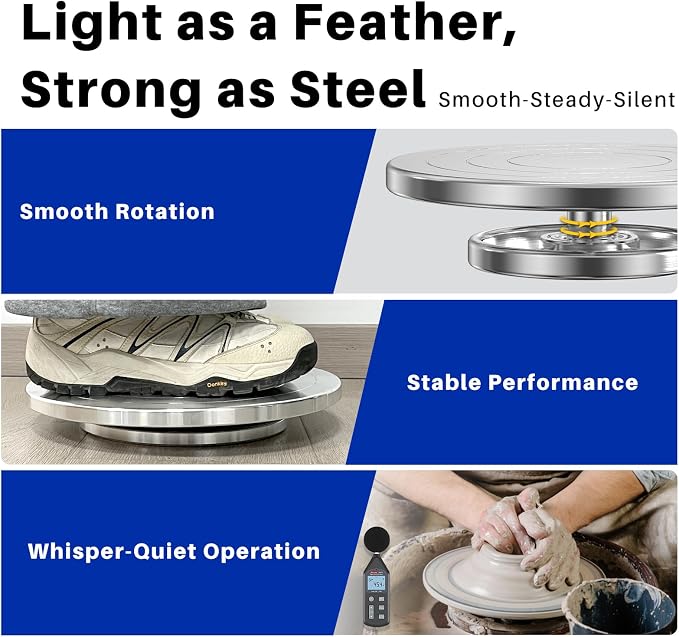 Banding Wheel, Double-Sided Pottery Turnable Wheel Aluminium Alloy Heavy Duty Metal Wheel with Ball Bearings for Ceramics Model Making Clay Modeling Cake Decor Paint Spraying (12 Inch with Scale)