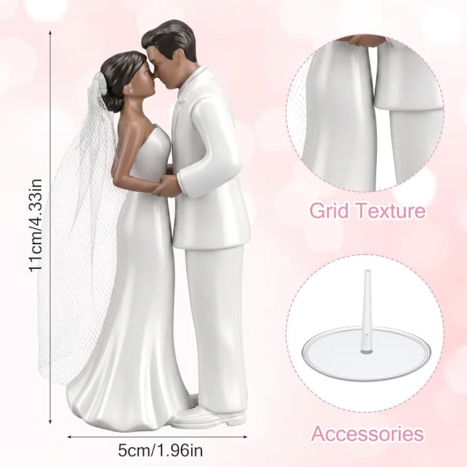 Wedding Cake Topper, 4.3" Bride and Groom Figurine (Black) | Novios Para Pastel Elegant Couple Figurine for Anniversary Wedding Decor
