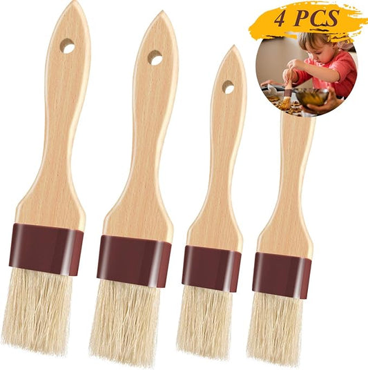 Pastry Brushes for Baking Basting Brush with Boar Bristles and Beech Hardwood Handles Culinary Oil Brush for Barbecue Butter Grill BBQ Sauce Baster Marinade Kitchen Food Cooking Brushes (1/1.5-4PCS)