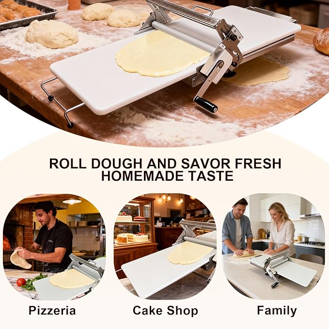 Dough Sheeter Machine,Foldable Manual Dough Roller Machine with Adjustable Thickness 0-25mm,Stainless Steel Portable Pastry Roller for Commercial Home Bakery, Puff Pastry & Pizza Dough (40.5"x22.8")