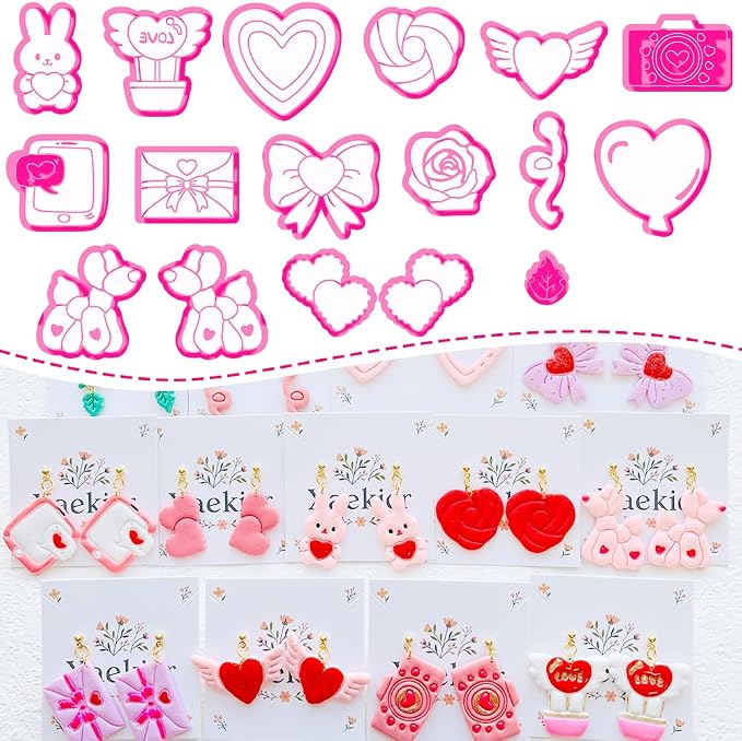 Valentine’s Day Polymer Clay Cutters Set – Romantic Polymer Clay Molds, Clay Cutters, Clay Earring Cutters, Clay Tools