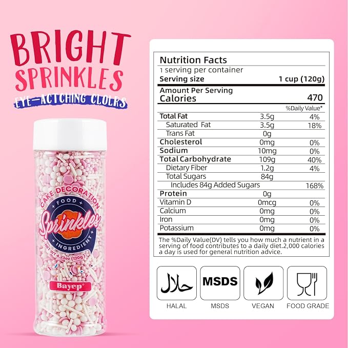 Dye Free Pink and White Sprinkles - 4.2 oz No Artificial Dyes Confetti Nonpareils Pearls Jimmies Mix for Cake Decorating, Cupcake Topper & Baking - Natural Color Pink White Sprinkle for Baby Shower Birthday