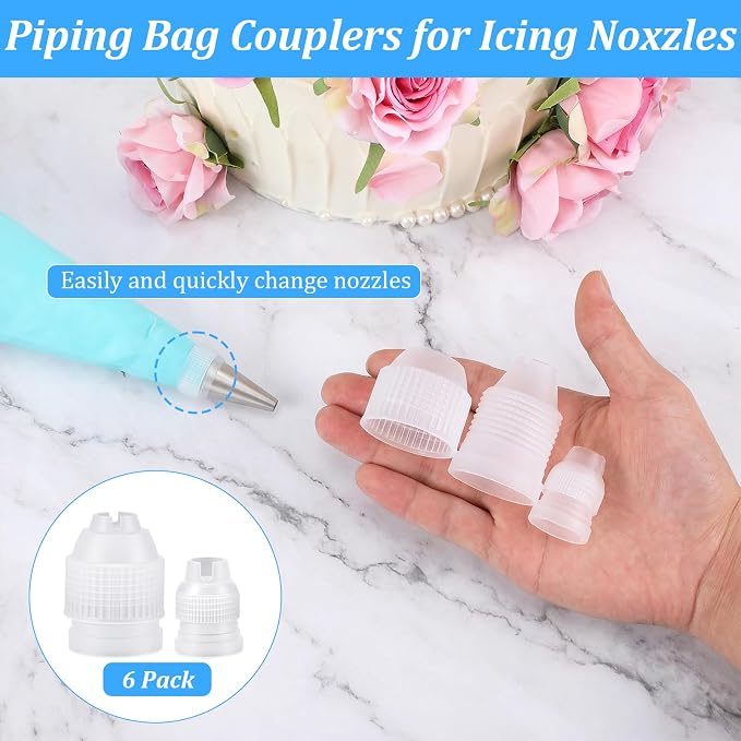 6 Pcs Couplers for Piping Bags - Two Sizes Piping Bags Couplers - White Pastry Bag Coupler for Icing Nozzles cake tip coupler Decorating