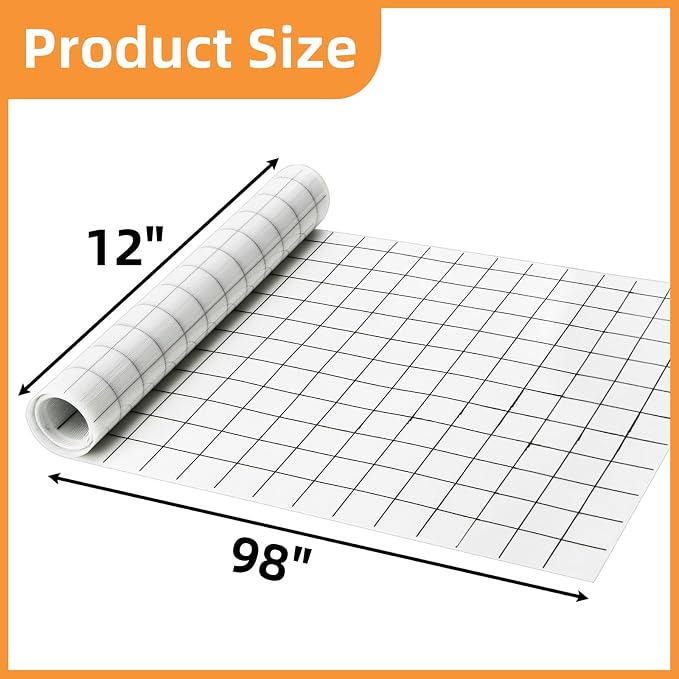 Covzoe 12 In x 8 FT Silicone Baking Mat Roll, Non-Stick Grid Pastry Mat Free Cutting, Heat Resistant Food Grade Counter Mat, Air Fryer Liner for Pizza, biscuit, Pie Crust