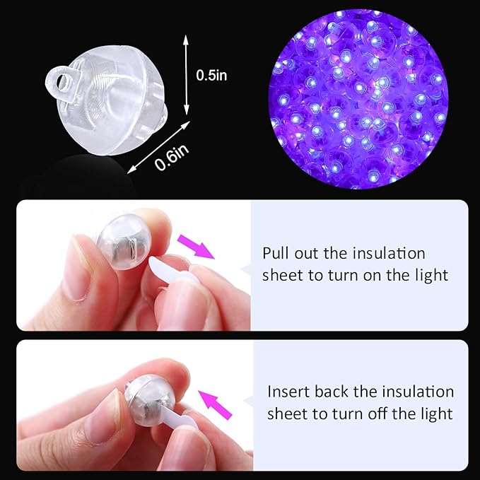 ZGWJ 100PCs Purple Balloon Lights Mini, Battery Powered, Long Standby Time Waterproof Tiny Led Round Flash Light for Paper Lantern Balloon Party Easter Eggs Wedding Christmas Halloween Decorations