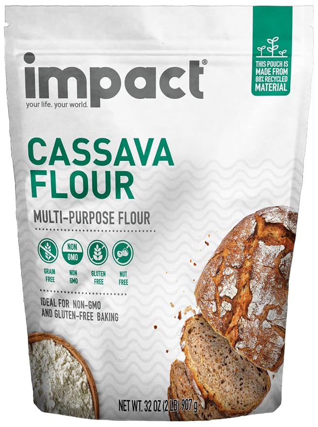 Impact - Conventional Cassava Flour, Gluten, Grain, Dairy, Soy & Nut Free, Vegan, Non-GMO, Fine Texture, All-Purpose Baking Flour - 2lb Resealable Bag