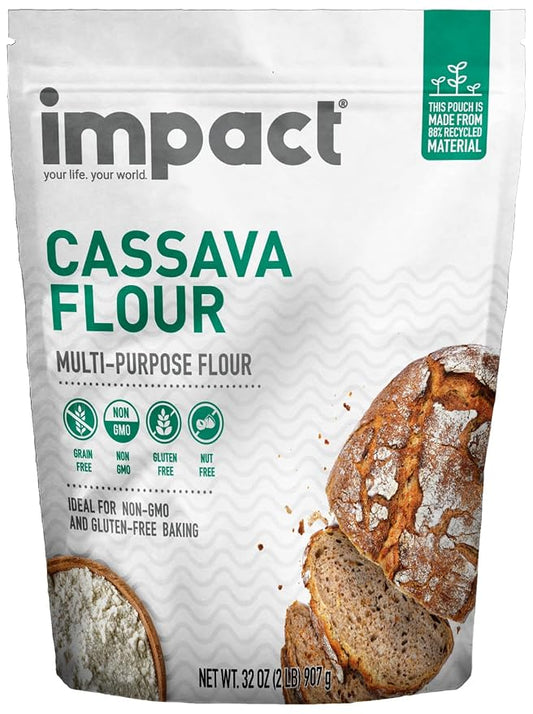 Impact - Conventional Cassava Flour, Gluten, Grain, Dairy, Soy & Nut Free, Vegan, Non-GMO, Fine Texture, All-Purpose Baking Flour - 2lb Resealable Bag