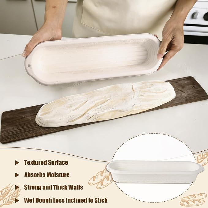 6-Pack 15 Inch Long Baguettes Proofing Baskets, Sourdough Banneton with 6 Linen Liner Covers, French Bread Baking Supplies