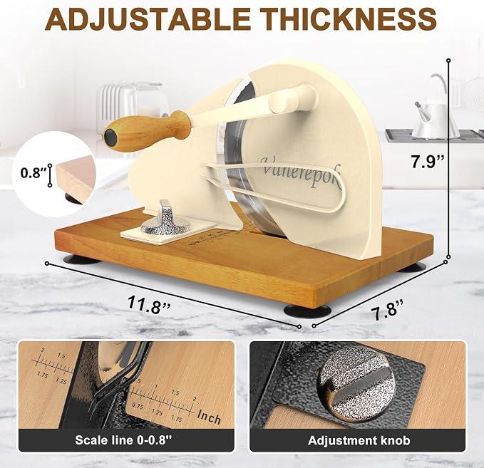 Upgrade Manual Bread Slicer for Homemade Sourdough Bread, Classic Hand Crank Home Bread Slicer With Scale Line and Steel Fence, Sharp Blade, Adjustable Width for Homemade & Commercial Use