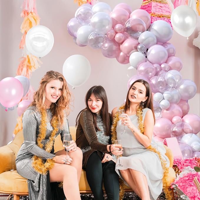 FunHot Pink White Balloon Arch Kit, Pink Balloon Garland, Double Stuffed Pearl Pink Matte White Balloons Large Clear Balloons for Girls Baby Shower Wedding Bridal Shower Birthday Party Decoration