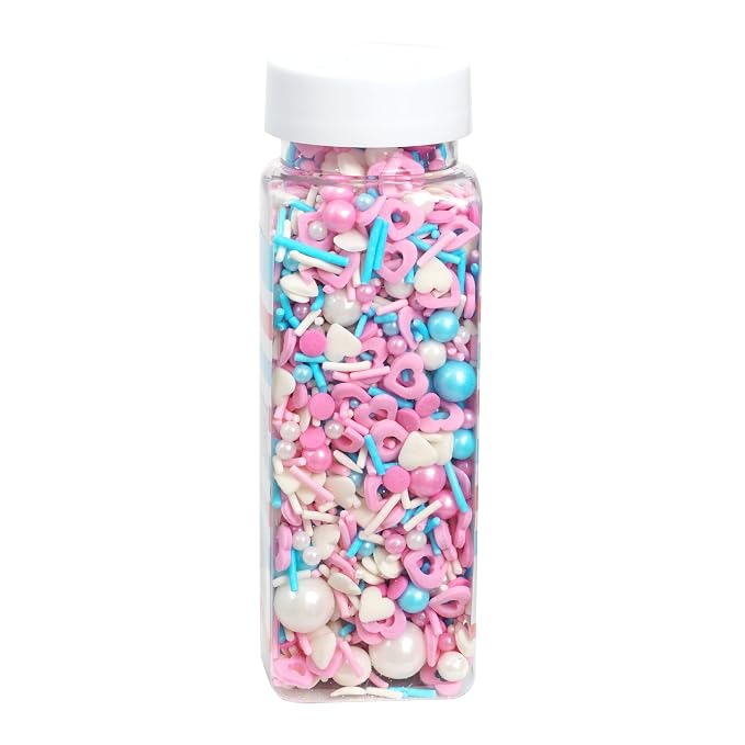 Hearts & Pearls Sprinkle Mix Pink, White and Blue 4.4 oz, Sprinkles For Cake Decorating, Baking, Ice Cream & More, The Hampton Candy Company