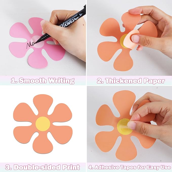 Vuzvuv 48Pcs Boho mini Flower Paper Cutouts with 100Pcs Glue Points,Flower Cut Outs Bulletin Board Decorations for Birthday Party Theme Decor Supplies