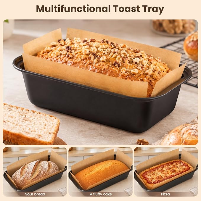 HUAKENER Loaf Pan with Liners Set: 3-Pack Nonstick 9 x 5 Inch Bread Loaf Pan and 100 PCS Loaf Liners for Homemade Bread Cake Sourdough Banana Sandwich Bread