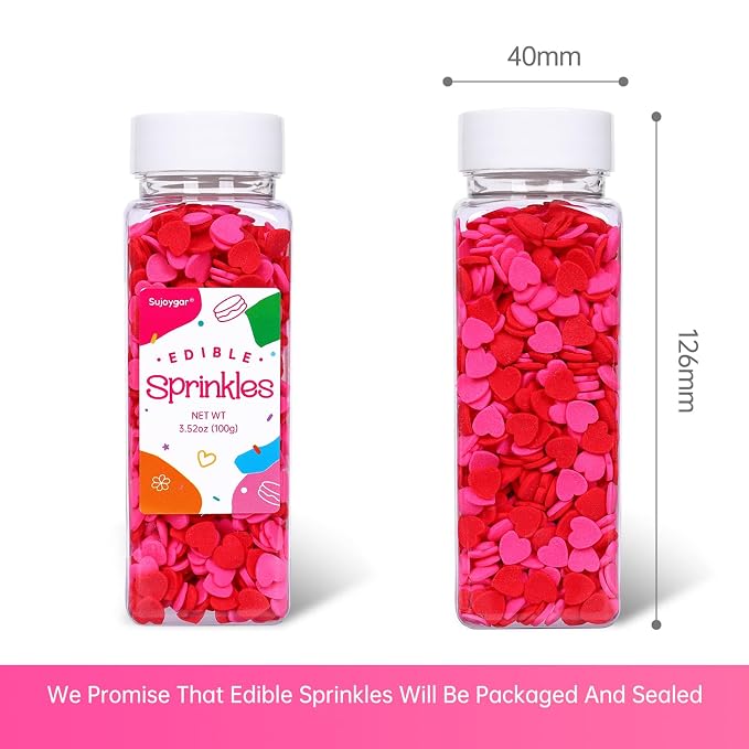 Red Pink Heart Confetti Sprinkles for Cake Decorating, 3.52oz Edible Valentine Sprinkles Bulk for Cupcake Toppers Baking Cookie Ice Cream Dount Chocolate