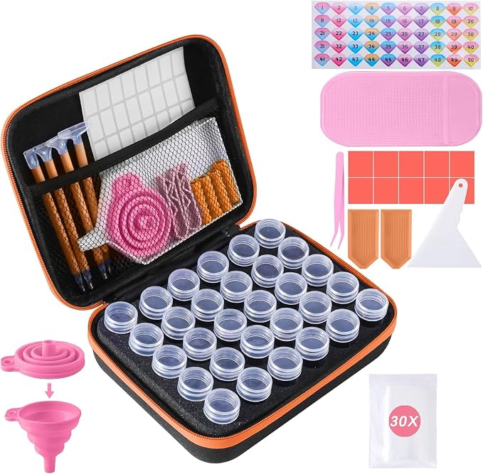 LYMUSUMI 30 Slots Diamond Art Storage Containers for Adults Portable Bead Storage Boxes for Diamond Painting Accessories and Tools（Orange）