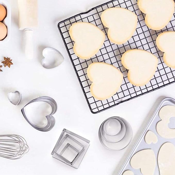24 Pcs Geometric Shapes Cutters Set, DIY Stainless Steel Metal Cookie Cutters, Star Flower Hexagon Round Heart Square Triangle Oval Stainless Steel Cutter for Baking Small Cookie Cutters