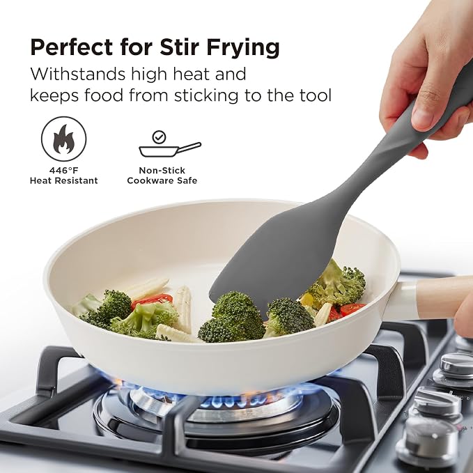 Kitchen Mama WaltzGrip Platinum Silicone Scraping Spatula, Metal Gray | Heat Resistant, Seamless, Non Stick, Flexible Bowl Scraper, Ideal for Mixing, Baking, Stirring