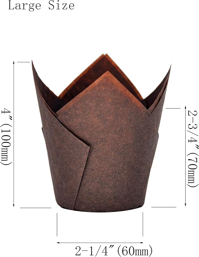 QLSmypkg Large Muffin Greaseproof paper Baking cupcake cups, 2-1/4" x 4" Chocolate Brown Tulip Baking Cup Case of 125 pcs (125, Large)