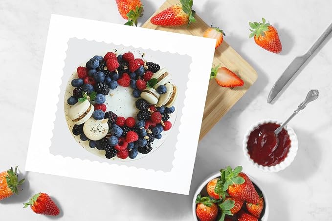 Cake Boxes with Window and Cake Boards, 8 x 8 x 8 Inches, 3 Pack, Disposable Bakery Containers for Wedding, Birthday, Party (8 inch)
