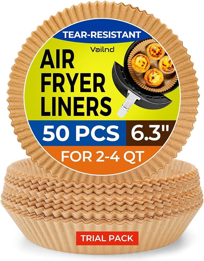 Air Fryer Liners for Najia, 50 PCS Air Fryer Paper Liners Disposable - 6.3 Inch Round Parchment Sheets for 2-4 qt Basket, Oil Proof Airfryer Paper Liner for Baking Cooking Food