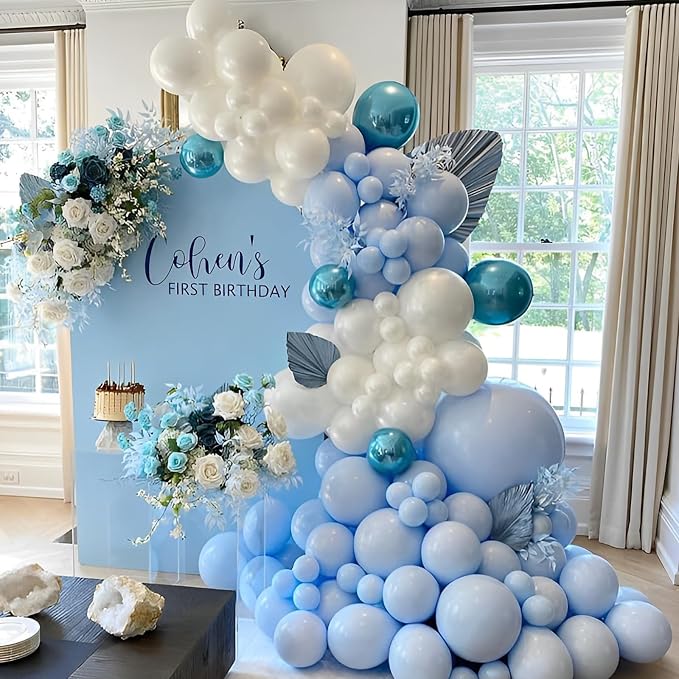 Voircoloria 110pcs Light Blue Balloons 12inch Baby Blue Latex Party Balloons for Boys Girls Birthday Party, Baby Shower, Wedding, Gender Reveal, Baby Shower, Anniversary Party Decorations