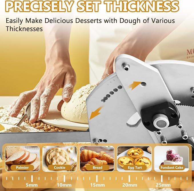 22.7" Electric Folding Dough Sheeter Machine 2-30mm Adjustable thickness | 10 levels Stainless Steel Dough Machine for Bread Pizza Croissants Marzipan Puff Pastry,home & commercial bakery use