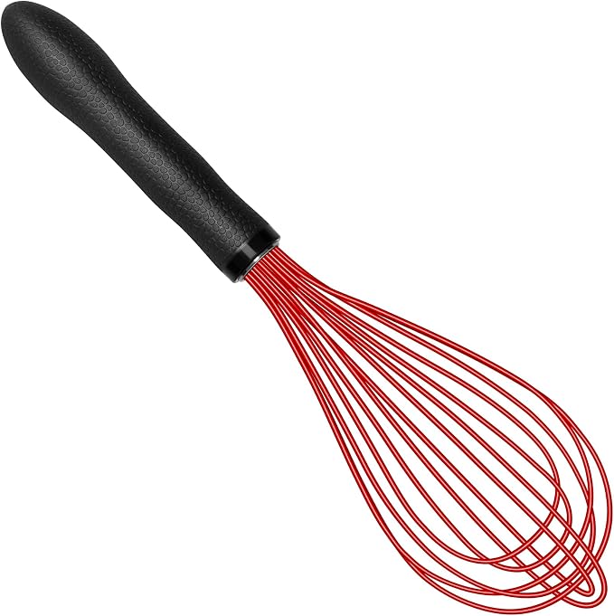 TEEVEA Silicone Whisk Non Scratch BPA Free for Nonstick Cookware, 11 Inch Stainless Steel Core Heat Resistant, Egg Beater for Cooking Baking Stirring Frothing, Red