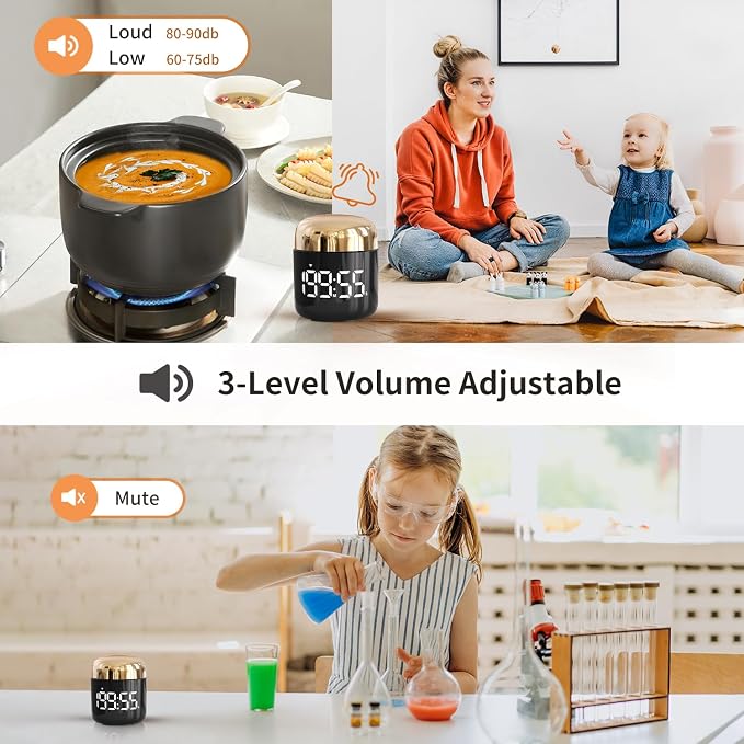 Digital Kitchen Timer,Countdown Countup Timer with Large LED Display Volume Adjustment,Timer for Cooking, Classroom Time for Kids and Teachers. (Gold)