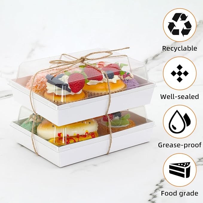 7x5x2.5 Charcuterie Boxes with Clear Lids, Large Disposable Bakery Dessert Boxes, Bakery Take Out Containers, To Go Food Containers for Chocolate, Sandwich, Cookie, Cupcake, Pastries (25, White)