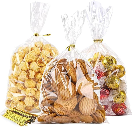 LOKQING Cellophane Bags Plastic Gift Bag Clear Cookie Candy Bags with Twist Ties for Party Favor Bag, Graduation Gift Bags(200 Pack, 6x10inch)