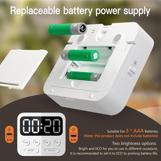 Digital Kitchen Timer with Stopwatch and Countdown Function - Magnetic Classroom Timer for Kids with Large LED Display and Adjustable Volume for Cooking, Exercise, Baking, Desk