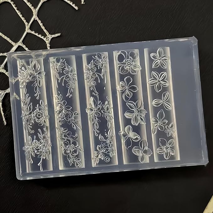 Flower Nail Art Silicone Mold, 3D Floral Nail Charms Mold with Leaves & Vine Designs, Flexible Reusable Silicone Mold for Acrylic Gel Resin Nail Decoration, DIY Nail Accessories