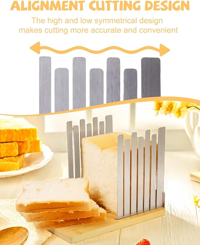 Bread Slicer for Homemade Bread, Adjustable Stainless Steel Bread Slicing Guide Bamboo Bread Slicer for Sandwich Toast Bread Bagels Cake