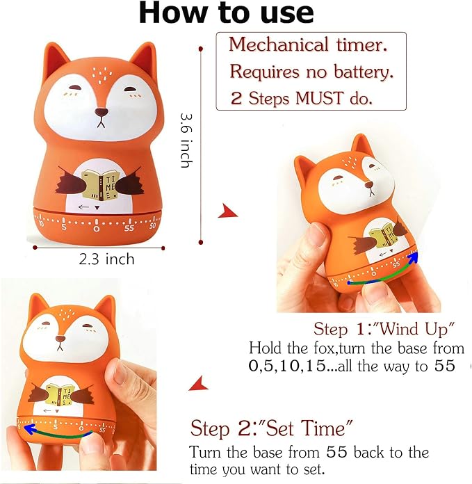 Mechanical Kitchen Timer, Cute Animal Timer for Kids, Wind Up 60 Minutes Manual Countdown Timer for Classroom, Home, Study and Cooking (Beige Wolf)