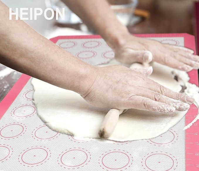 Macaron Silicone Baking Mats,22.44"Lx14.57"W,Pastry Mats Rolling Dough,Non-Stick,40 Macaron Molds,Cookie Sheet Liners,Reusable Baking Mat (1, Pink)